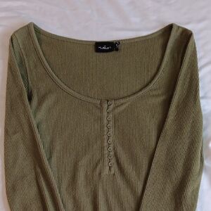 Womens Out From Under Olive Ribbed Long Sleeve Henley Top